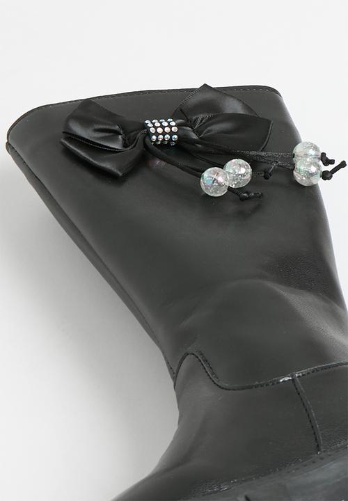 Pop Candy - Bowknot décor knee high boots - black