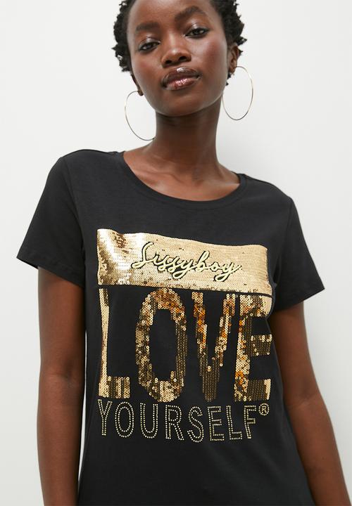 SISSY BOY - Ryler: regular fit multi technique logo top - black