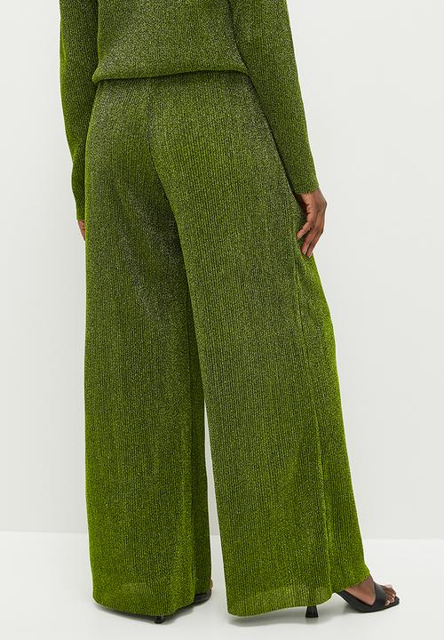 Glamorous - Plisse Glitter Trousers - Green