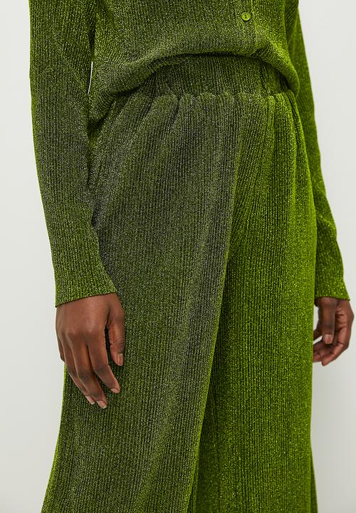 Glamorous - Plisse Glitter Trousers - Green