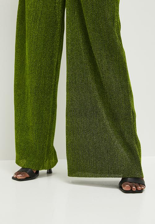 Glamorous - Plisse Glitter Trousers - Green