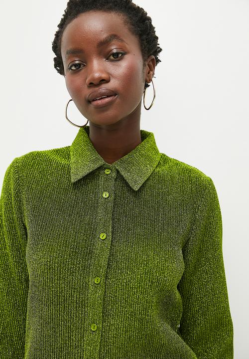 Glamorous - Plisse Glitter Shirt - Green