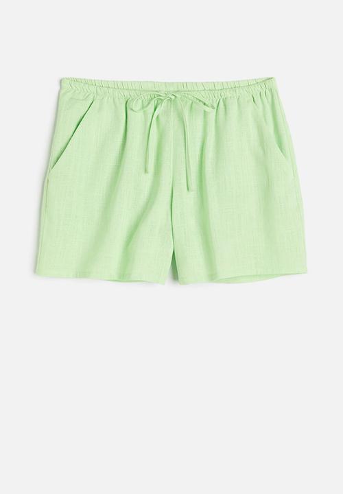H&M - Linen-blend pull-on shorts - light green