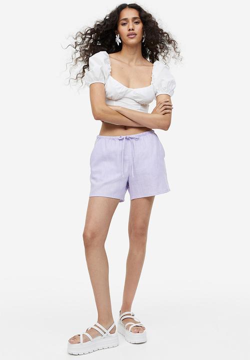 H&M - Linen-blend pull-on shorts - light purple
