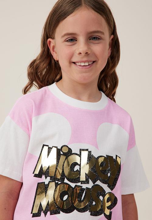 Cotton On - License drop shoulder short sleeve top - lcn dis mickey mouse/cali pink