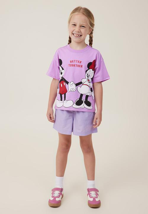 Cotton On - License drop shoulder short sleeve top - lcn dis mickey better together/lavender dream