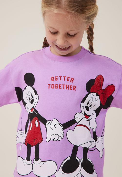 Cotton On - License drop shoulder short sleeve top - lcn dis mickey better together/lavender dream
