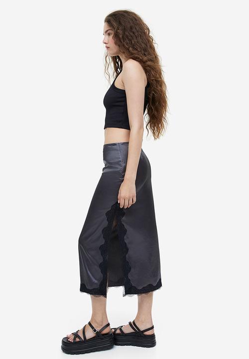 H&M - Lace-trimmed satin skirt - dark grey