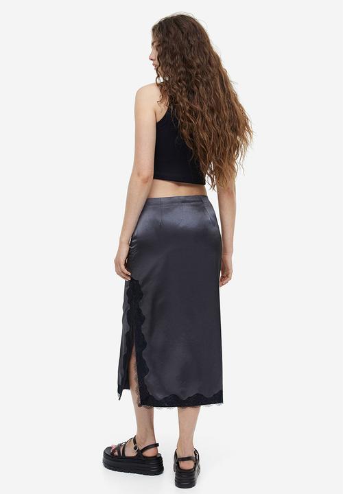 H&M - Lace-trimmed satin skirt - dark grey