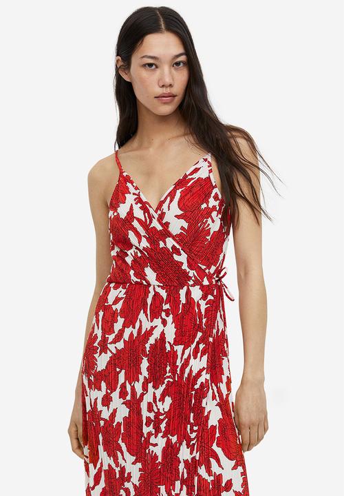 H&M - Pleated wrapover dress - white & red floral 