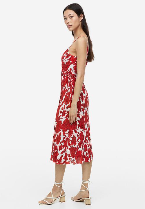 H&M - Pleated wrapover dress - white & red floral 