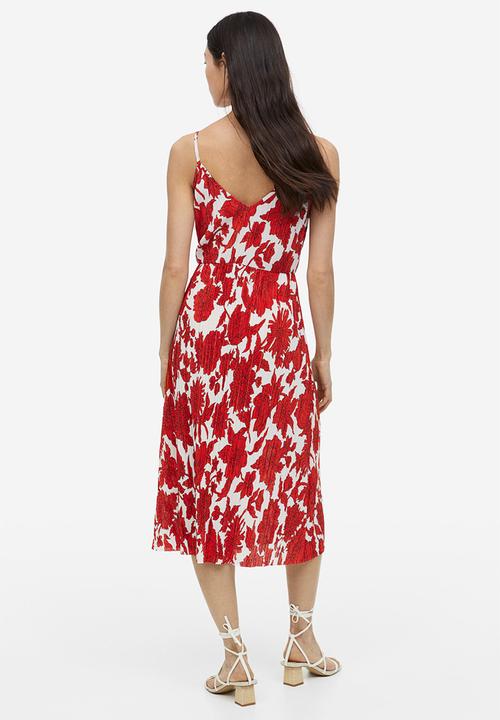H&M - Pleated wrapover dress - white & red floral 
