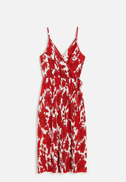 H&M - Pleated wrapover dress - white & red floral 
