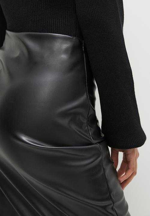 dailyfriday - Ruched PU midi skirt - black