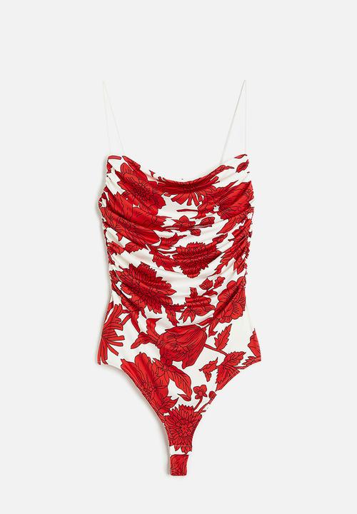 H&M - Draped thong body - white & red floral
