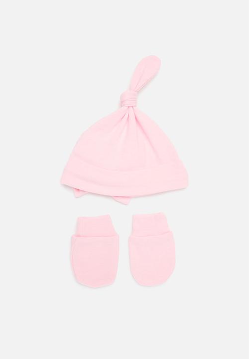 Pop Candy - Bowknot beanie and mitten set - pink