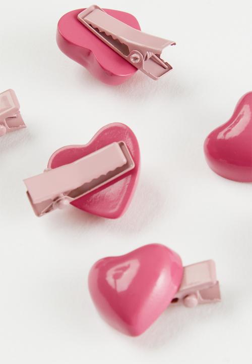 Pop Candy - 6 pack heart shaped hair clips - pink