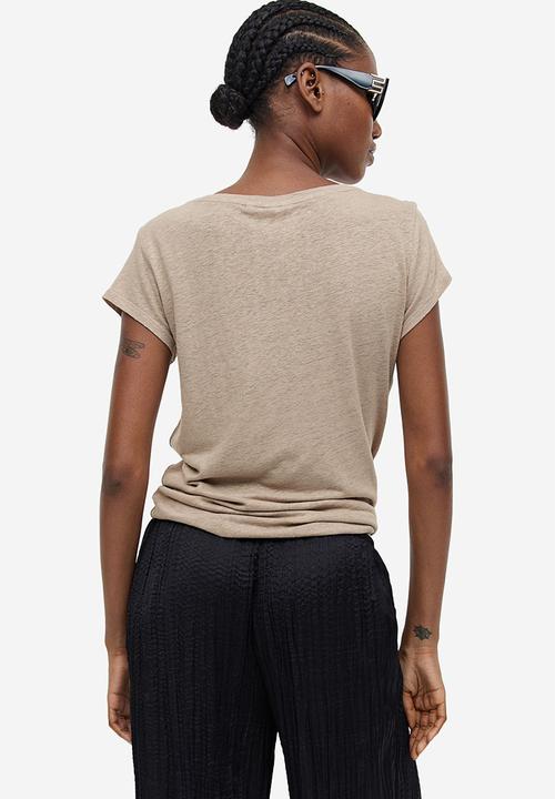 H&M - Linen-blend t-shirt - beige