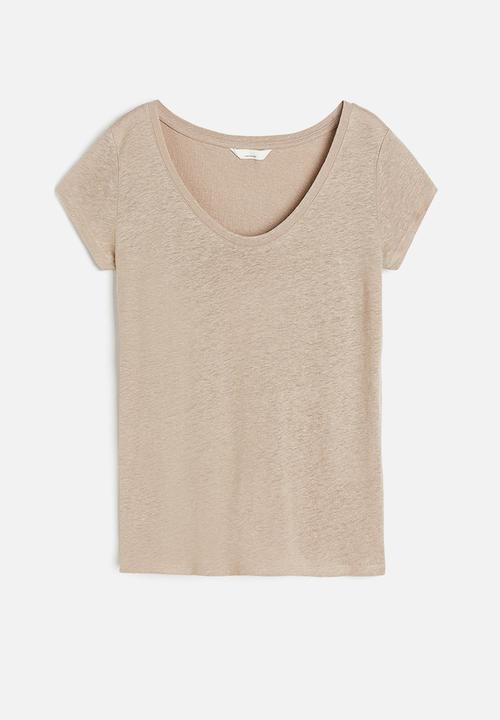 H&M - Linen-blend t-shirt - beige