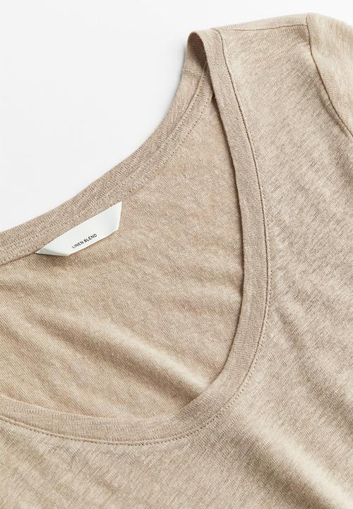 H&M - Linen-blend t-shirt - beige