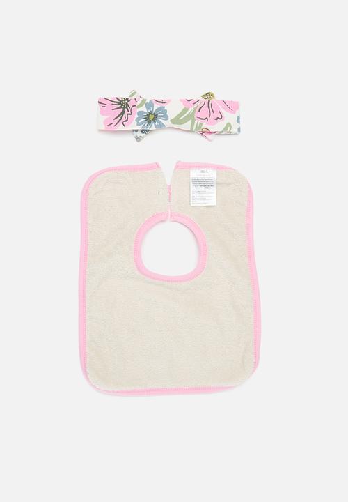 Cotton On - Bundle square bib and bow tie headband - vanilla/shae floral