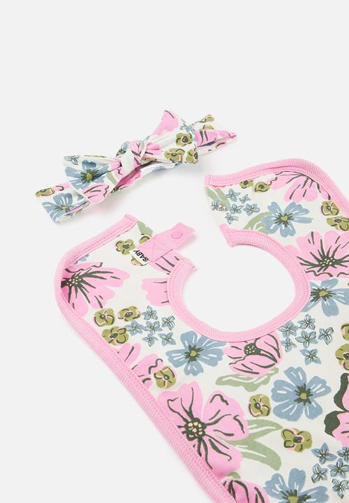 Cotton On - Bundle square bib and bow tie headband - vanilla/shae floral