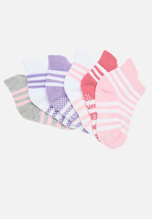 Pop Candy - 6 Pack striped ankle socks - pink & purple multi