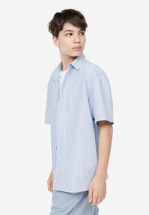 H&M - Linen-blend shirt - light blue striped