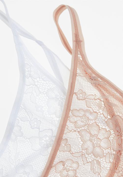 H&M - 3 Pack lace thong briefs - white & beige 