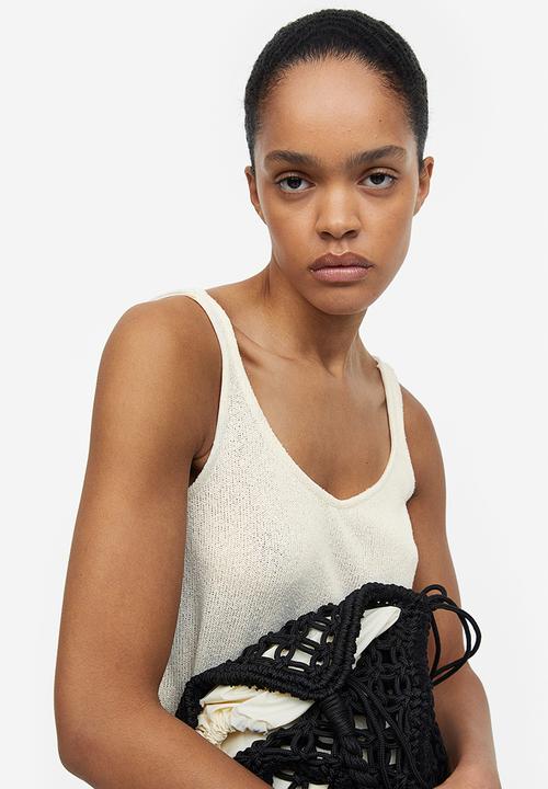 H&M - Slit-hem knitted vest top - cream