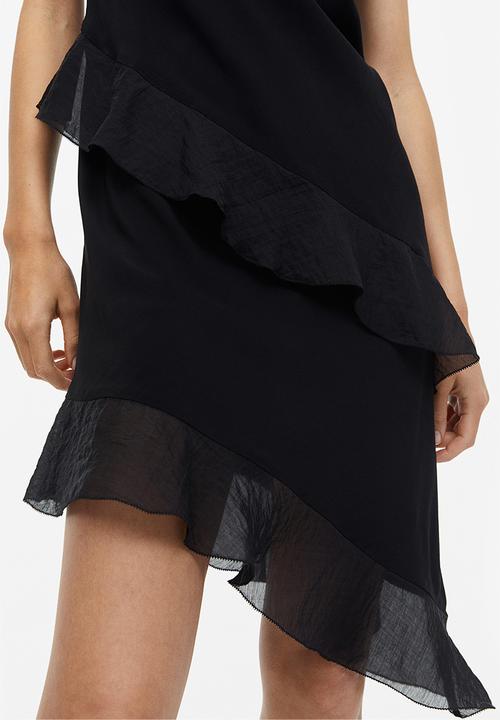 H&M - Flounced satin slip dress - black