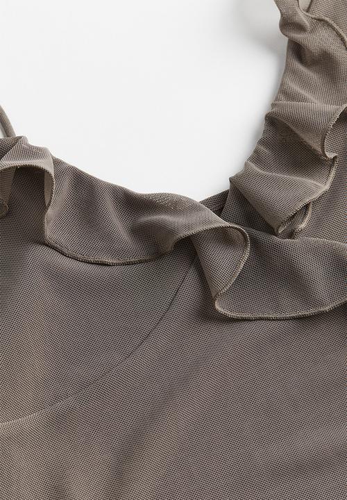 H&M - Frill-trimmed strappy top - dark greige