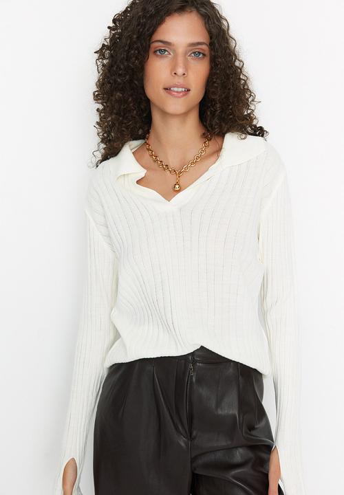 Trendyol - Polo collar sweater - ecru