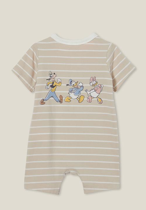 Cotton On - The short sleeve ringer romper - lcn dis rainy day/vanilla mickey running