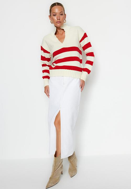 Trendyol - Bold striped sweater - ecru/red