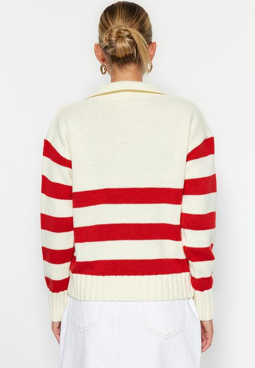 Trendyol - Bold striped sweater - ecru/red