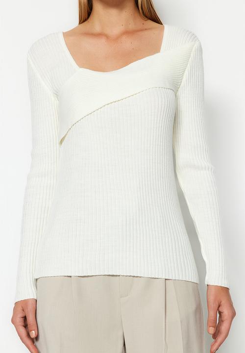 Trendyol - Square collar sweater - ecru