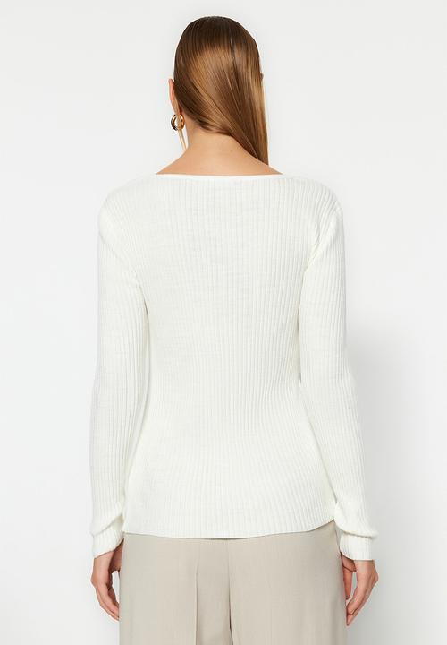 Trendyol - Square collar sweater - ecru