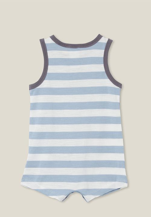 Cotton On - Sid slub sleeveless playsuit - lcn dis vanilla/dusty blue mickey face