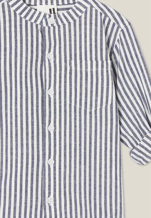 Cotton On - Grandpa collar prep shirt - in the navy/vanilla stripe