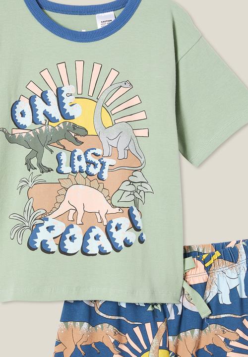 Cotton On - Felix short sleeve pyjama set - deep sage/one last roar dino