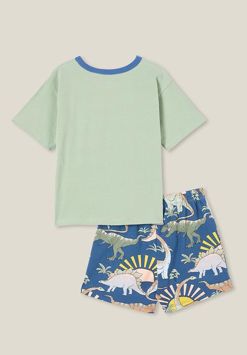 Cotton On - Felix short sleeve pyjama set - deep sage/one last roar dino