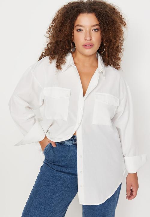 Trendyol - Plus poplin shirt - ecru