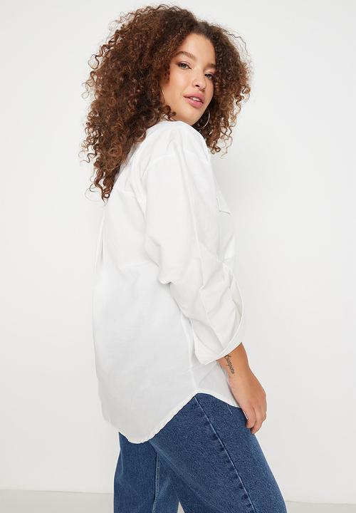 Trendyol - Plus poplin shirt - ecru