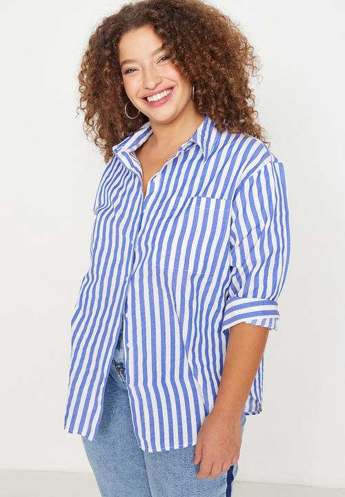 Trendyol - Plus striped shirt - blue
