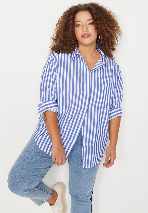 Trendyol - Plus striped shirt - blue