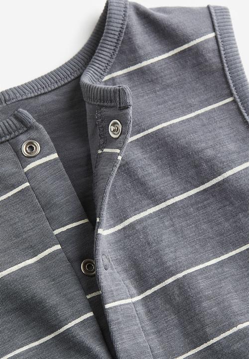 H&M - Cotton romper suit - dark grey striped 