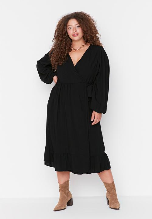 Trendyol - Plus double breasted dress - black