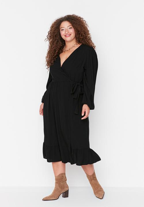 Trendyol - Plus double breasted dress - black