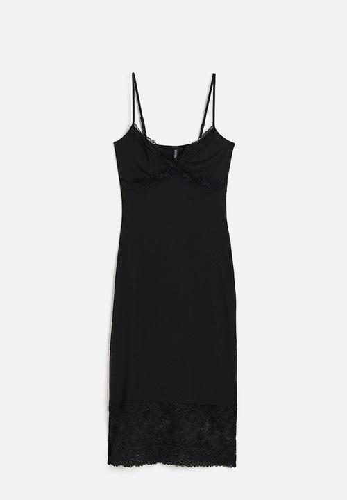H&M - Lace-trimmed mesh dress - black